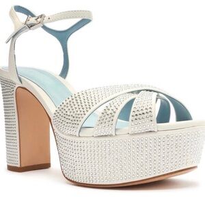SCHUTZ White and Blue Platform Sandals with Retro Design